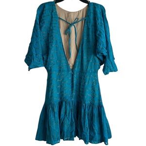 NWT Corey Lynn Calter Tyra Mini Open‎ Back Dress Turquoise Gold Medium